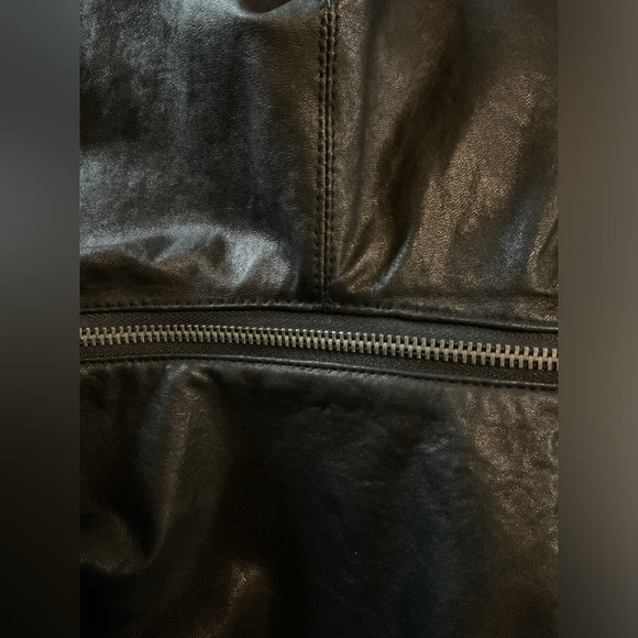 Diane Von Furstenberg Black Leather Jacket with zip off draw string hood - Picture 11 of 11